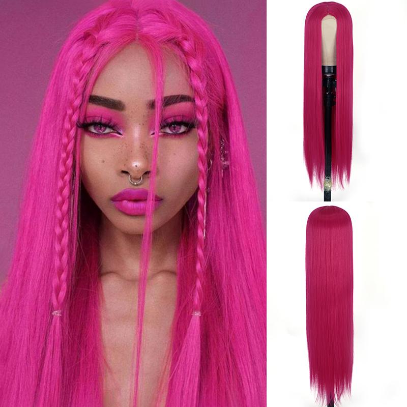 Extensions de cheveux et perruques | Perruque synthétique longue rouge rose longue cheveux raides résistants à la chaleur haute température cosplay dames perruque Extensions de cheveux et perruques Extensions de cheveux et perruques